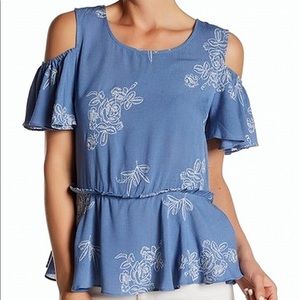 Embroidered Cold-Shoulder Cut-Out Blouse